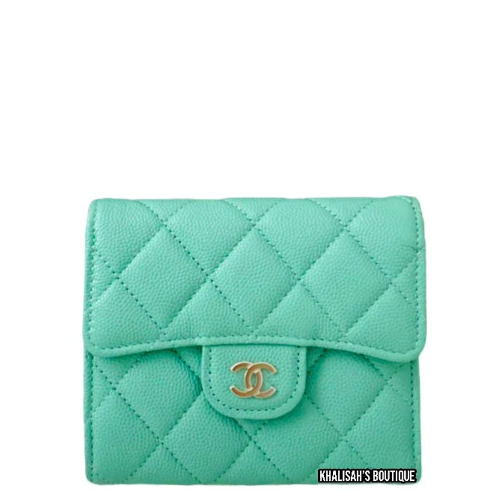 BNIB!! VERY Rare!!! Chanel Wallet LARGE Trifold Tiffany Blue Caviar Belt Waist - Picture 2 of 15